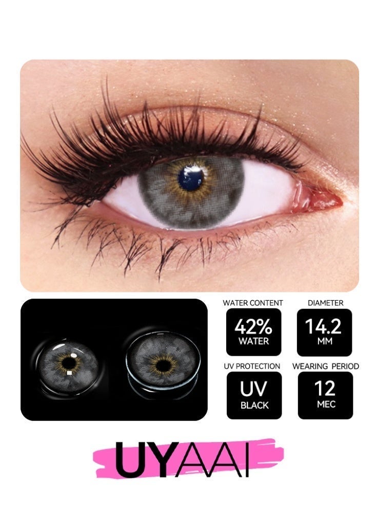 UYAAI Gray Lens Yearly Colored Contact Lenses, Unisex Cosmetic Contact Lenses, Natural Fashion Lenses, 42% Water Soft Contact Lenses - Image 2